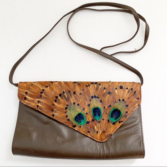Vintage Handbags - Vintage Peacock Feather Shoulder Purse